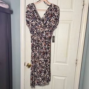NWT Vince Camuto Cream Multi Abstract Print Twist-Front Midi Dress
